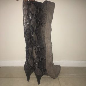 Grey suede and faux snakeskin boots